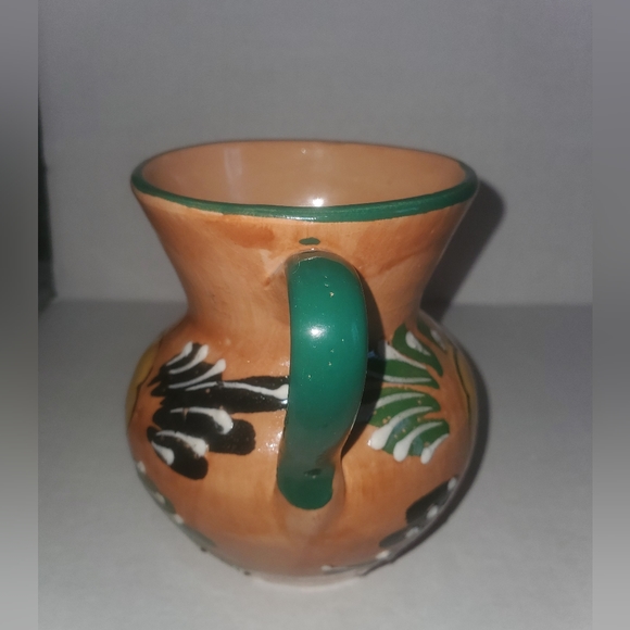 Vintage handpainted double-handled Ukrainian pottery pitcher or planter. - Picture 2 of 2